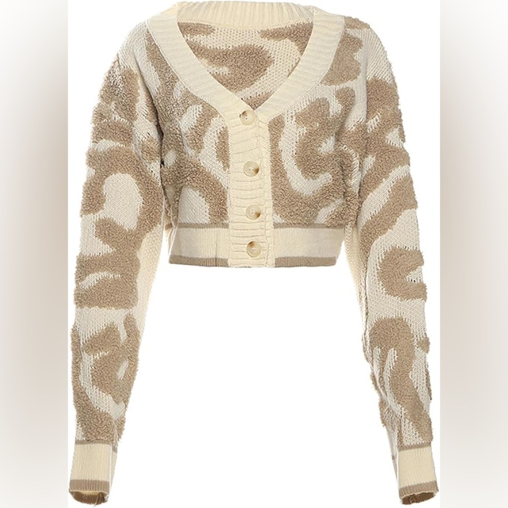 Abstract Cropped Knit Cardigan - Picture 3 of 4